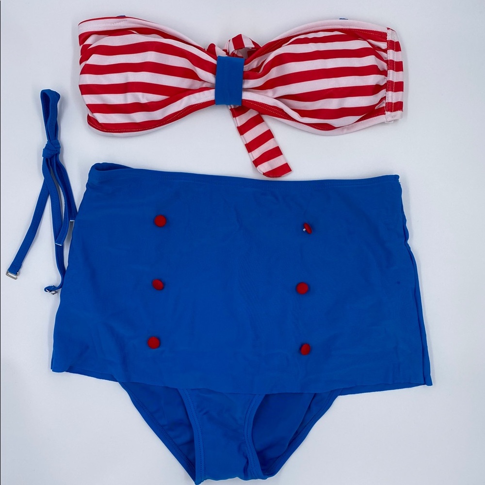 Striped Bikini with half skirt